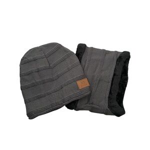 Cozy Gray Knit Beanie and Scarf Set